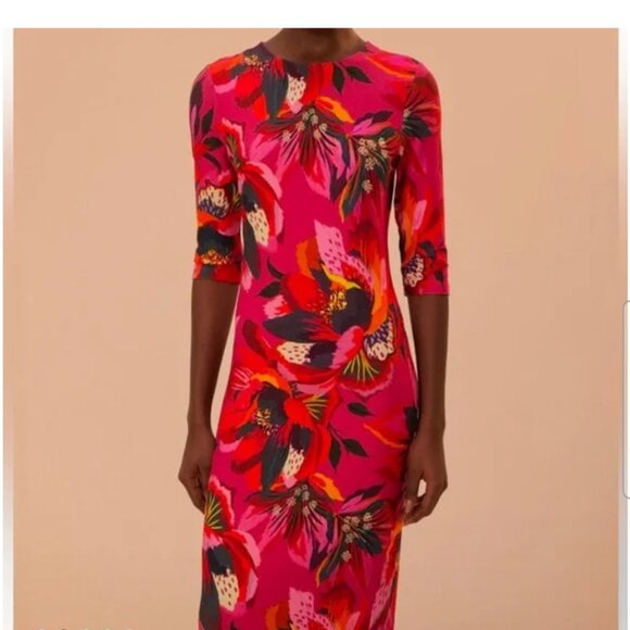 NWT FARM RIO Colorful Flowers Jersey Midi Dress - Picture 4 of 10